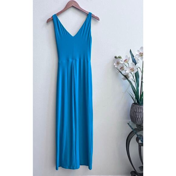 Lauren Ralph Lauren Turquoise V-Neck Drape Ruched Formal Cocktail Midi Dress 4 - Picture 2 of 8